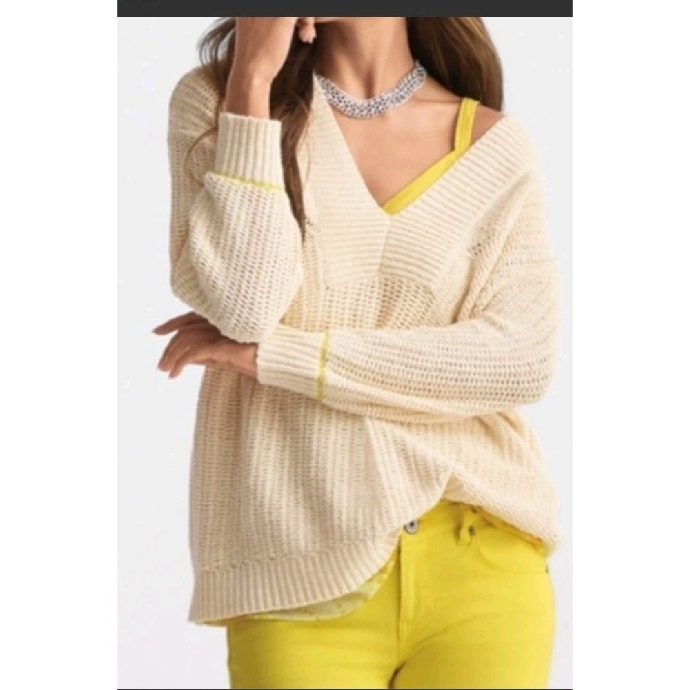 Cabi Croquet Pullover Sweater 6233 Ivory Cream V-Neck Chunky Knit Women's Medium